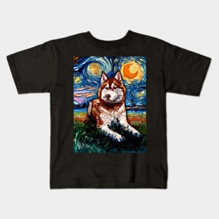 Red and White Husky Night Kids T-Shirt